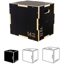 Signature Fitness 3 in 1 Non-Slip Wooden Plyo Box Plyometric Box Jumping Exercise, Multiple Sizes