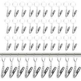 VirtuGro 40 Pcs Curtain Rings with Clips 1.25 Inch Interior Diameter Metal Decorative Drapery Curtain Rings Rustproof Hanging Clip Hooks Pegs Set for Curtains Clothes Photos Home Bathroom Kitchen