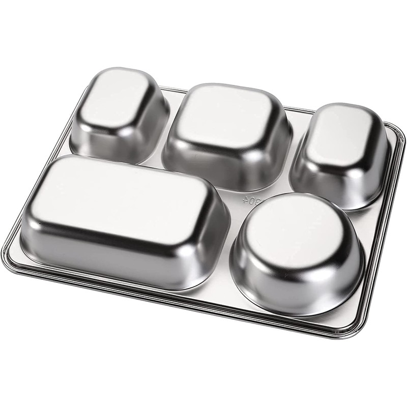 Unbreakable Divided Portion Plates - Stainless Steel Lunch Box Dinner