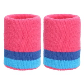 PATIKIL Sports Wristband Sweatbands for Men and Women, 2 Pcs Breathable Tennis Wrist Bands Absorbent Sweat Band for Basketball Football Baseball Running Gym, Pink/Blue