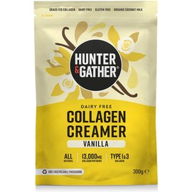 Hunter & Gather Collagen Creamer for Coffee I Vanilla I 300g I Grass Fed Type 1 & Type 3 Bovine Collagen Peptides I Dairy Free I 13,000mg per Serve I Support Hair, Skin, Nails, Muscles