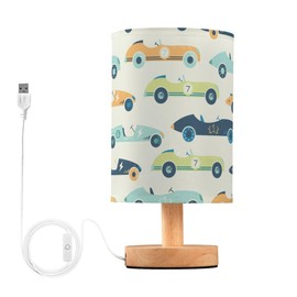 Vozoza Vintage Racing Cars LED Table Lamp with USB Port Night Light Bedroom Lamps for Nightstand Living Room Dorm Home Office Desk