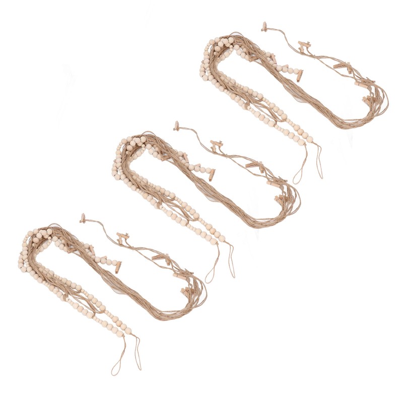 3pcs Hanging Photo Display with Wood Clips Beads DIY 110cm