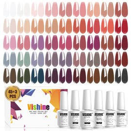 Vishine Juego de 48 Esmalte de Gel, Juego de Esmalte de Uñas de Gel de 45 Colores, Juego de Esmalte de Gel de Gelatina Marrón, Esmalte de Uñas de Gel 