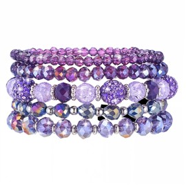 Wanmu 5Pcs Beaded Bracelets for Women, Bohemian Glass Faceted Crystal Beads Bracelet, Stackable Boho Disco Ball Stretch Bracelets, Multilayered Purple Jewelry Gift for Women, Mother's Day