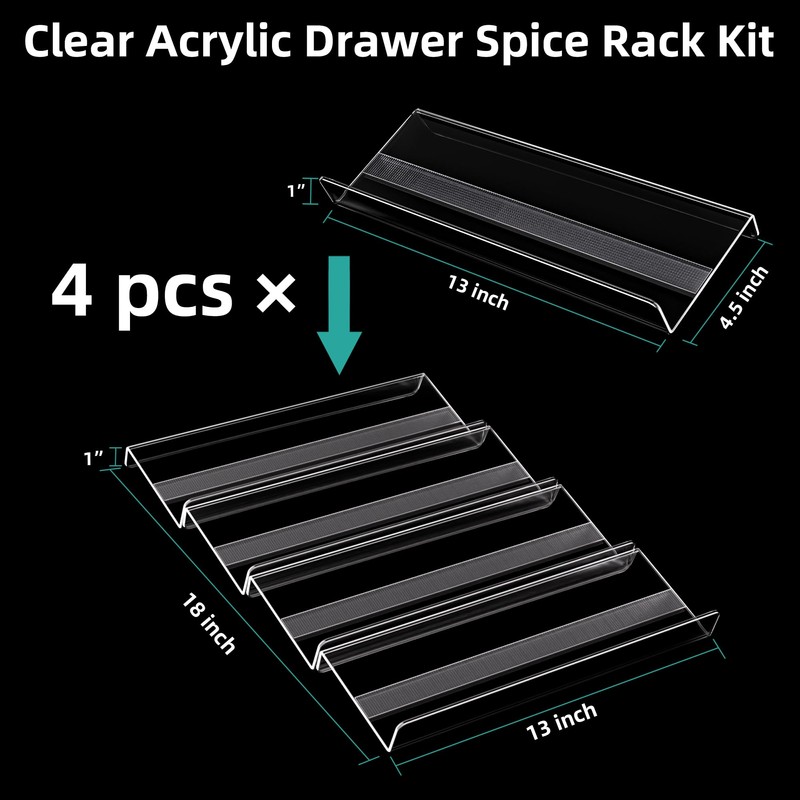 MIUKAA Acrylic Spice Drawer Organizer, 2 Tier - 4 Pack