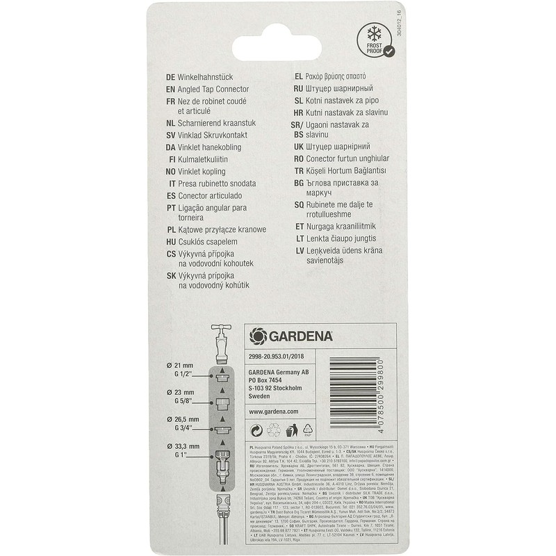 GARDENA 02998-20 Angle Faucet Connector (Freely Adjustable Direction)