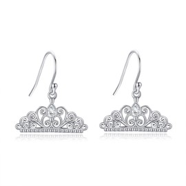 Crown Earrings 925 Sterling Silver Crown Cubic Zirconia Dangle Drop Earrings Jewellry Gifts For Women Girls