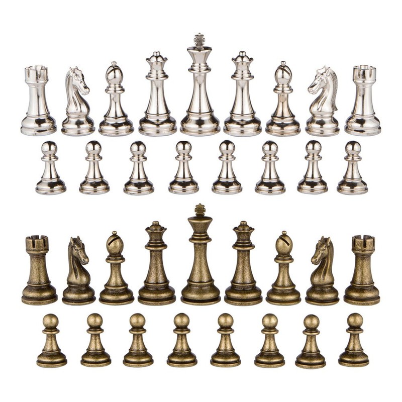 Neptune Silver and Bronze Metal Chess Pieces with 3.5 Inch