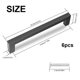 bssmmai Pack of 6 Furniture Handles, Black, Handles for Kitchen Cabinets, 192 mm Kitchen Handles, Fashionable Stainless Steel Square Handles for Kitchens, Drawers, Cupboard, Furniture, Wardrobe
