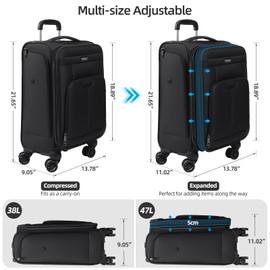 TIAWOLT Carry on Luggage with Spinner Wheels 20-Inch,Lightweight Expandable Luggage Set Carry-on Suitcase with Wheels &carry on Tote Bag,Women Men-Black
