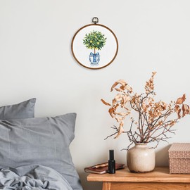 KSDUT Chinoiserie Vase Wall Decor Art - Lemon Tree Bows Textile Wall Art Canvas Frame Hanging Prints, Blue and White Coquette Preppy Trendy Round Wall Art Decor for Home Kitchen Decorations 10"x10"