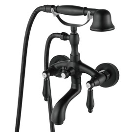 Aolemi Matte Black Wall Mount Only Bathtub Faucet with Handheld Shower Sprayer Double Lever Handles Basin Mixer Tap Vintage Telephone Shaped Tub Fauset Set Shower Kit for Bathroom