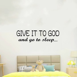 Wall Stickers, Wall Decals for Bedroom, Scripture Bible Verse Christian Jesus Prayer Biblical Lord Quotes, Inspirational Motivational Men Women Adults Decorative Saying Word, Family Life Positive Home Vinyl Black, Give It to God and Go to Sleep 25"X7"