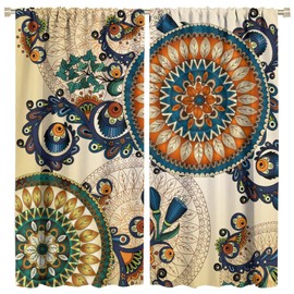 Bohemian Floral Blackout Curtains,Hippie Mandala Indian Boho Print Style Room Darkening Door Window Rod Pocket Curtain for Living Room Bedroom Kitchen W42xL45in