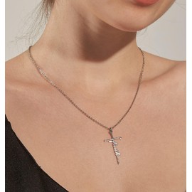 Lcherry Fearless Cross Pendant Necklace Stainless Steel Cross Necklace Religious Jewelry for Women