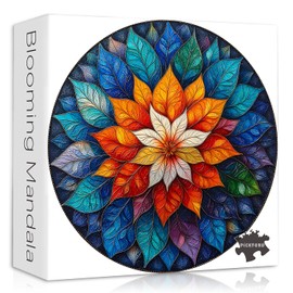 Round Mandala Puzzles for Adults 1000 Pieces, Colorful Mandala Leaf Flower Nature Art, Beautiful Circle Impossible Hard Floral Jigsaw Puzzle Challenging