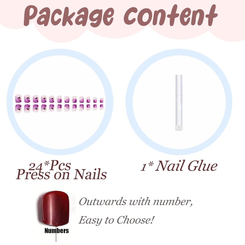BABALAL Acrylic Press on Nails Short Square Fake Nails Purple