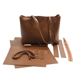 Moeruruya Tote Bag, Handmade Kit, Handmade, Business Check Bag, Set, DIY Tote Kit, Leather Bag Kit, A4, Large Capacity, Solid Color Handbag (Brown)