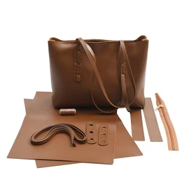 Moeruruya Tote Bag, Handmade Kit, Handmade, Business Check Bag, Set, DIY Tote Kit, Leather Bag Kit, A4, Large Capacity, Solid Color Handbag (Brown)