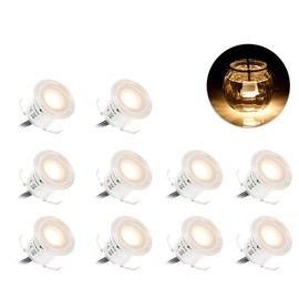 10PCS 32mm Outdoor Waterproof LED Deck Light Kit Landscape Recessed Lighting for Step Stair Yard Garden Patio Warm White