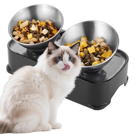OSORD Cat Bowls - 15° & 0° Tilted & 4 Levels Elevated Cat 304 Stainless Steel Bowl Dishes - Anti Vomiting Raised Pet Food Water Bowls for Cats Dogs, Non-Slip Base Kitten Puppy Bowl