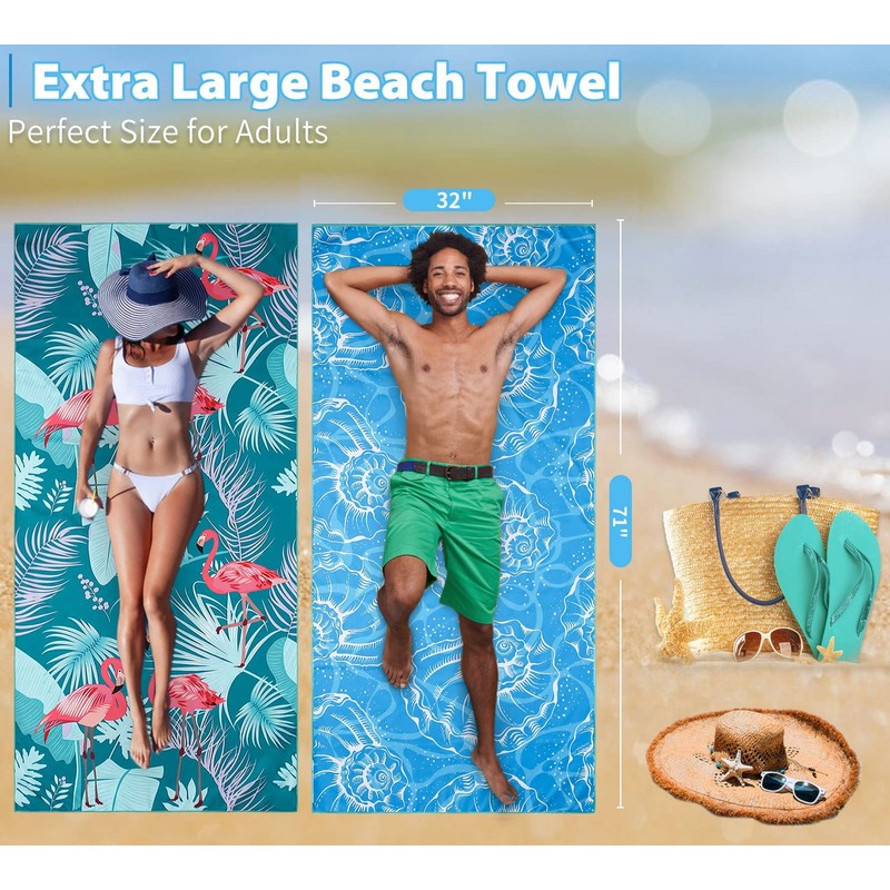 2 Pack Lightweight Thin Beach Towel Oversized 71"x32" Big Extra