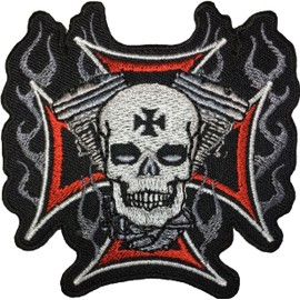 Papapatch Cross Motor Skull Motorcycle Biker Costume DIY Applique Embroidered Sew on Iron on Patch (IRON-ON-CROSS-MOTOR-SKULL)