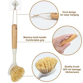 XYGK Dish Brush with Natural Bamboo Handle, 2 PCS Washing Up Brushes for Kitchen, Scrubbing Brush with Tough Bristles, Dish Washing Brushes for Dishes Pots Pans Sink Cleaning