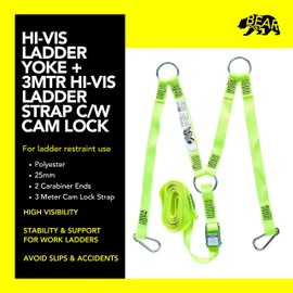 BearTOOLS Hi-Vis Ladder Yoke+3 Meter Hi-Vis Ladder Strap C/W Cam Lock- Complete Ladder Safety Solution - Cam Lock Connector, Stabiliser for Work Ladders-Avoid Slips & Accidents When Working At Height