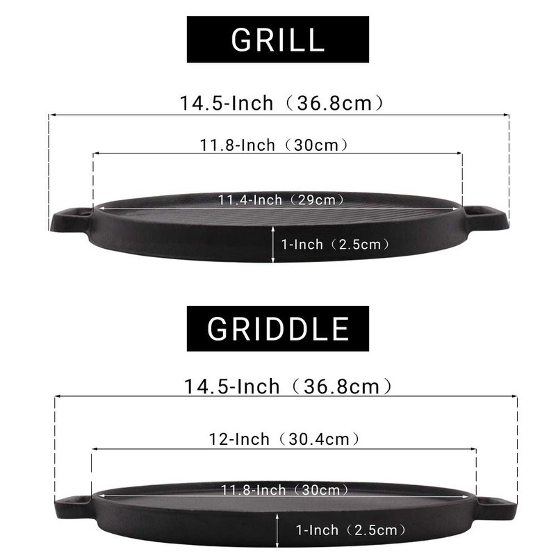 Reversible 12-Inch Double Handled Cast Iron Stovetop Grill/Griddle