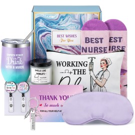 Didaey 10 Pcs Nurse Appreciation Gifts for Women, Thank You Gift Basket with 12 oz Tumbler Candle Makeup Bag Socks Keychain Eye Mask Nurses Week Gifts for Healthcare Workers