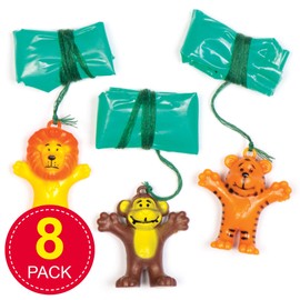 Baker Ross AV162 Mini Animal Parachute Toys-Pack of 8, Jungle Themed Party Bag Fillers for Kids Imaginative Play, Flying and Racing, Asst Colours