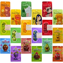 Kit de 30 Mascarillas faciales coreanas surtidas - Aguacate, Colageno de caracol, baya Goji, Papaya, Vitamina C, Aceite de Argan, Cúrcuma, Miel, Café, Coco, Naranja, Granada, Arándano. Kiwi, Uva, Cereza y mas