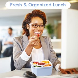 MICEBAY All-in-One Salad Container for Lunch, Large Salad Bowl with Tray, Leak-Proof Sauce Container & Forks, 52-Oz Bento Lunch Box for Adults Healthy Food，Microwave & Dishwasher Safe, Blue