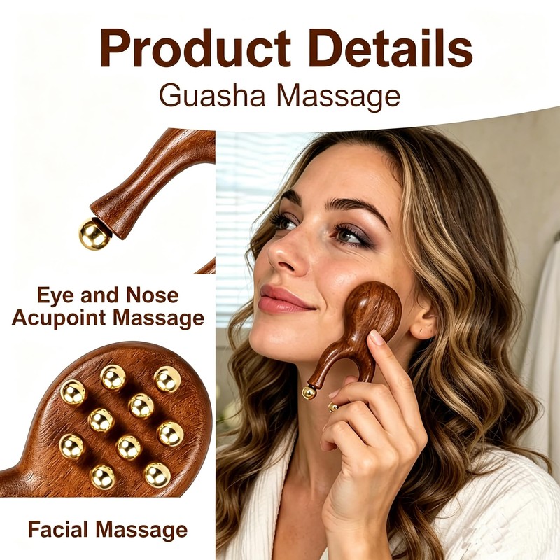 uwoneg Scarab Acupressure Tool, Facial Massage Roller with 12 Brass