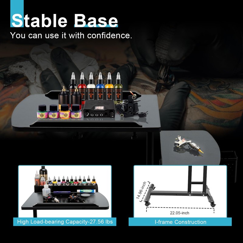 Salon Tray on Wheels, Tattoo Tray Salon Trolley, Adjustable Height