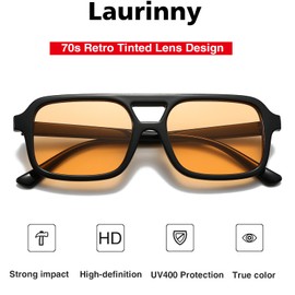Laurinny Retro Square Sunglasses for Women Men 70s Tinted Square Sun Glasses Trendy Classic Shades(Black/Light Orange)
