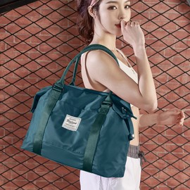 HYC00 Travel Duffel Bag, Sports Tote Gym Bag, Shoulder Weekender Overnight Bag for Women,Peacock Blue, Large