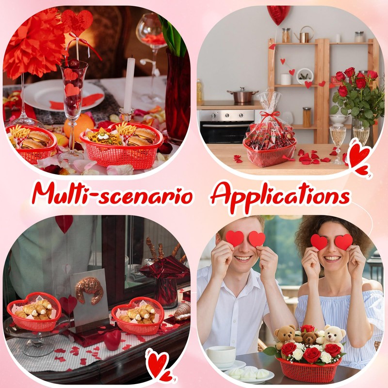Bokon 6 Pcs Valentine's Day Heart Shaped Basket 6.7 Red