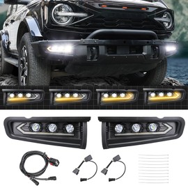 Xomzema LED Fog Lights Assembly, LED Modular Bumper Fog Lights Kit Daytime Running Lights Amber/Clear Fog Lights Assemblies for Ford Bronco 2021 2022 2023 2024 2/4 Door