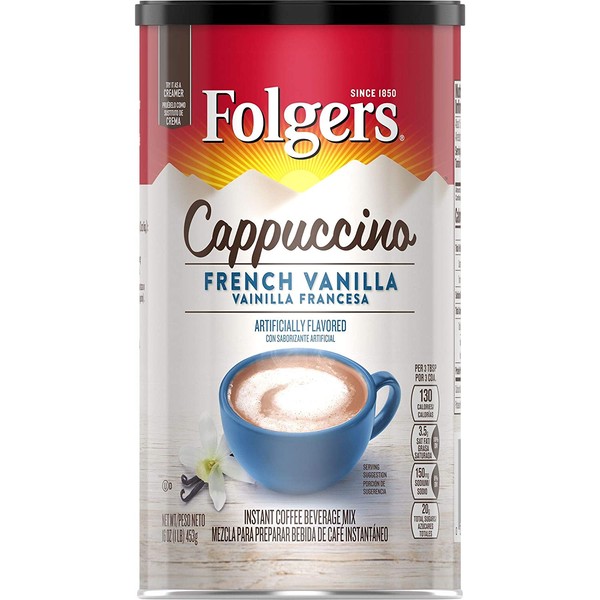 Folgers Cappuccino French Vanilla Instant Coffee Beverage Mix, 16 Ounces