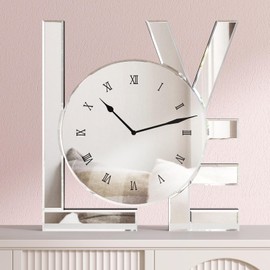 Decorative Wall Clock, Sliver Mirrored Wall Clock Modern Home Wall Decor Silent Clocks for Dining Room Bedroom, Love Letters Wall Clocks, 11.8 inch