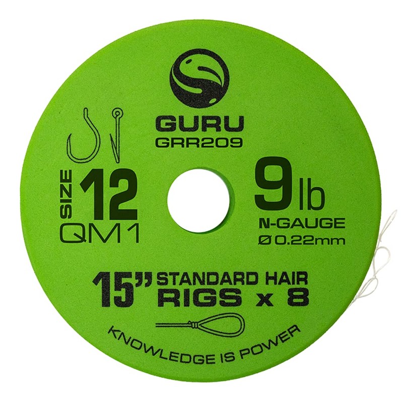 Guru QM1 Standard Hair Rigs 15" Qty 8 (Size 10