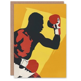 Artery8 Greeting Card Boxer Fight Boxing Match Gloves Yellow Portrait For Him Man Birthday Card
