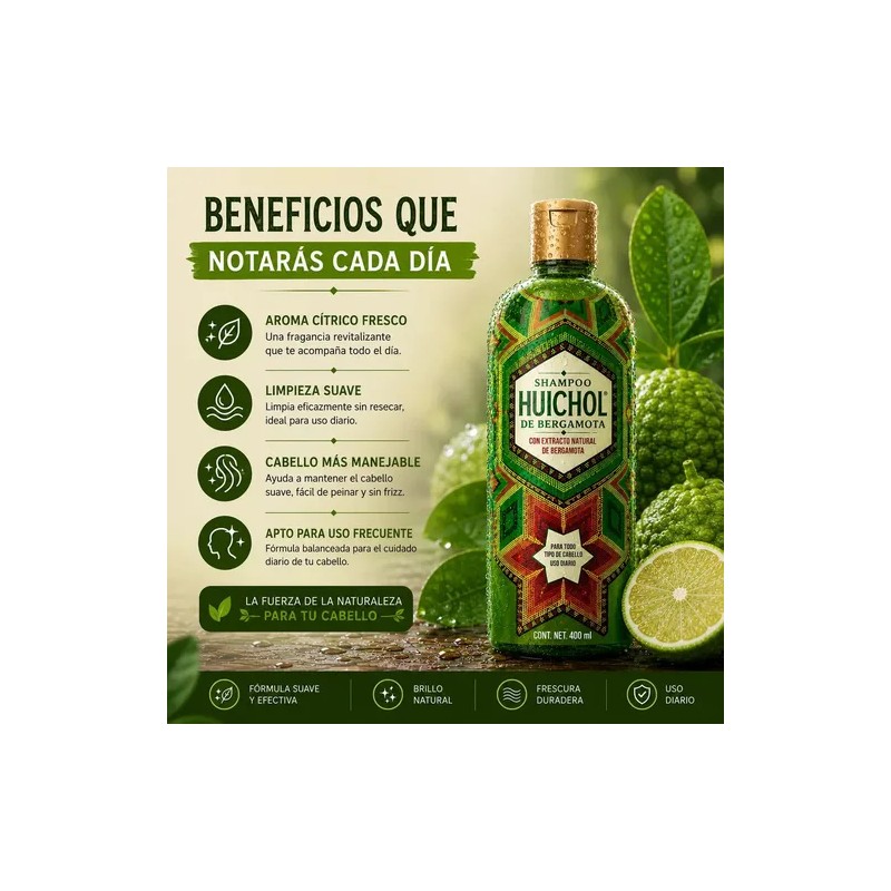 Shampoo Huichol Bergamota 400 ml Crecimiento y Anti Frizz