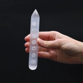Large Engraved Natural Selenite Gemstone Stick for Reiki, Feng Shui, Crystal Healing and Meditation