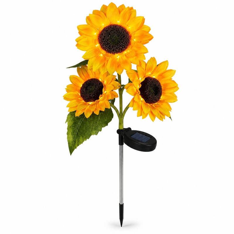 3-Head Solar Sunflower LED Garden Light with Warm Lighting