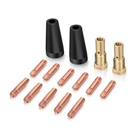 15Pcs MIG Welding Kit Flux Core Gasless Nozzle 0.9mm Brass Welding Tips Replacement MIG Welder Replacement