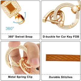 OHKYOOT Microfiber Leather Wristlet Keychain,Wrist Keychain Car Key Chain with 5 Key Ring and Anti-Lost D Ring (Brown)